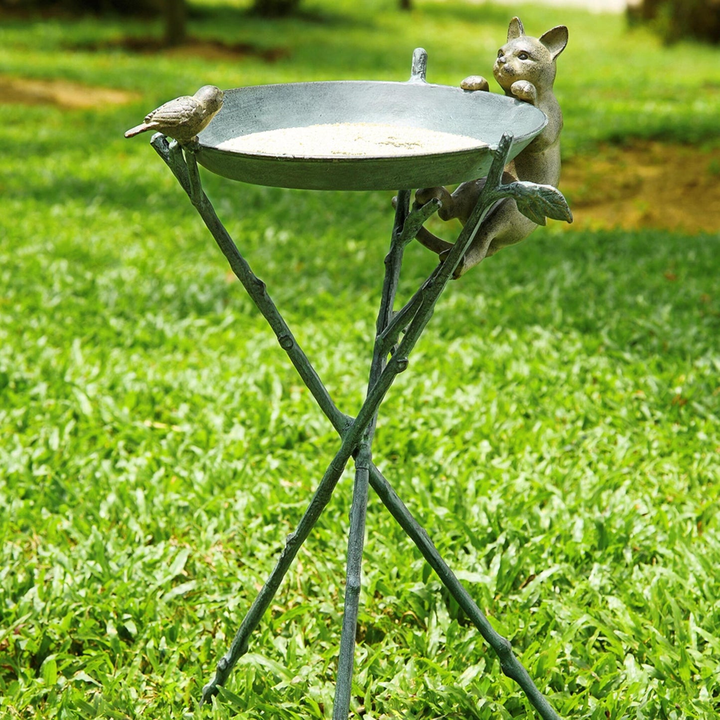 Curious Cat & Bird Birdbath By SPI Home | Garden Sculptures & Statues | Modishstore