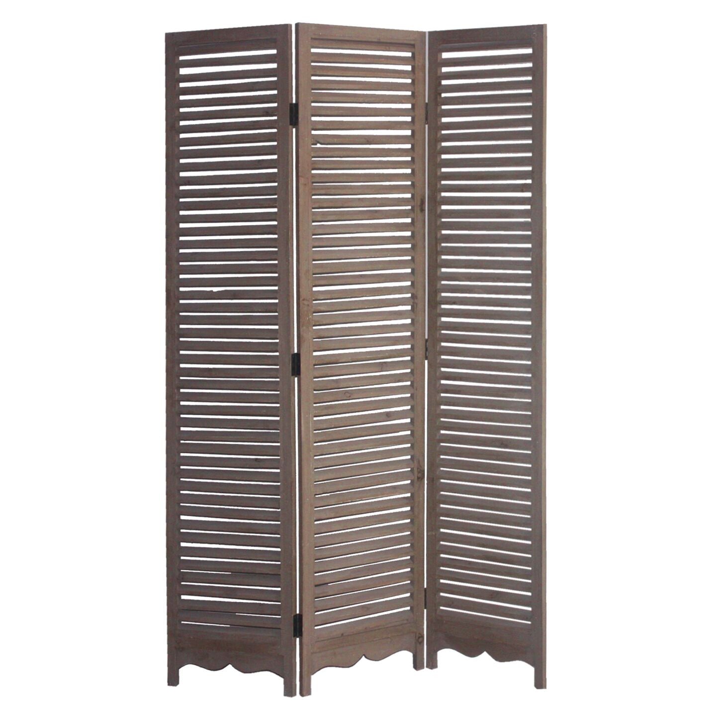 Distressed Light Wood Shutter Three Panel Room Divider Screen By Homeroots | Room Dividers | Modishstore