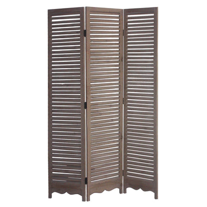 Distressed Light Wood Shutter Three Panel Room Divider Screen By Homeroots | Room Dividers | Modishstore