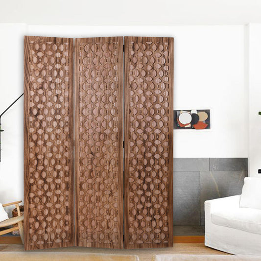 Stunning Carved Brown Wood Room Divider Screen By Homeroots | Room Dividers | Modishstore - 3