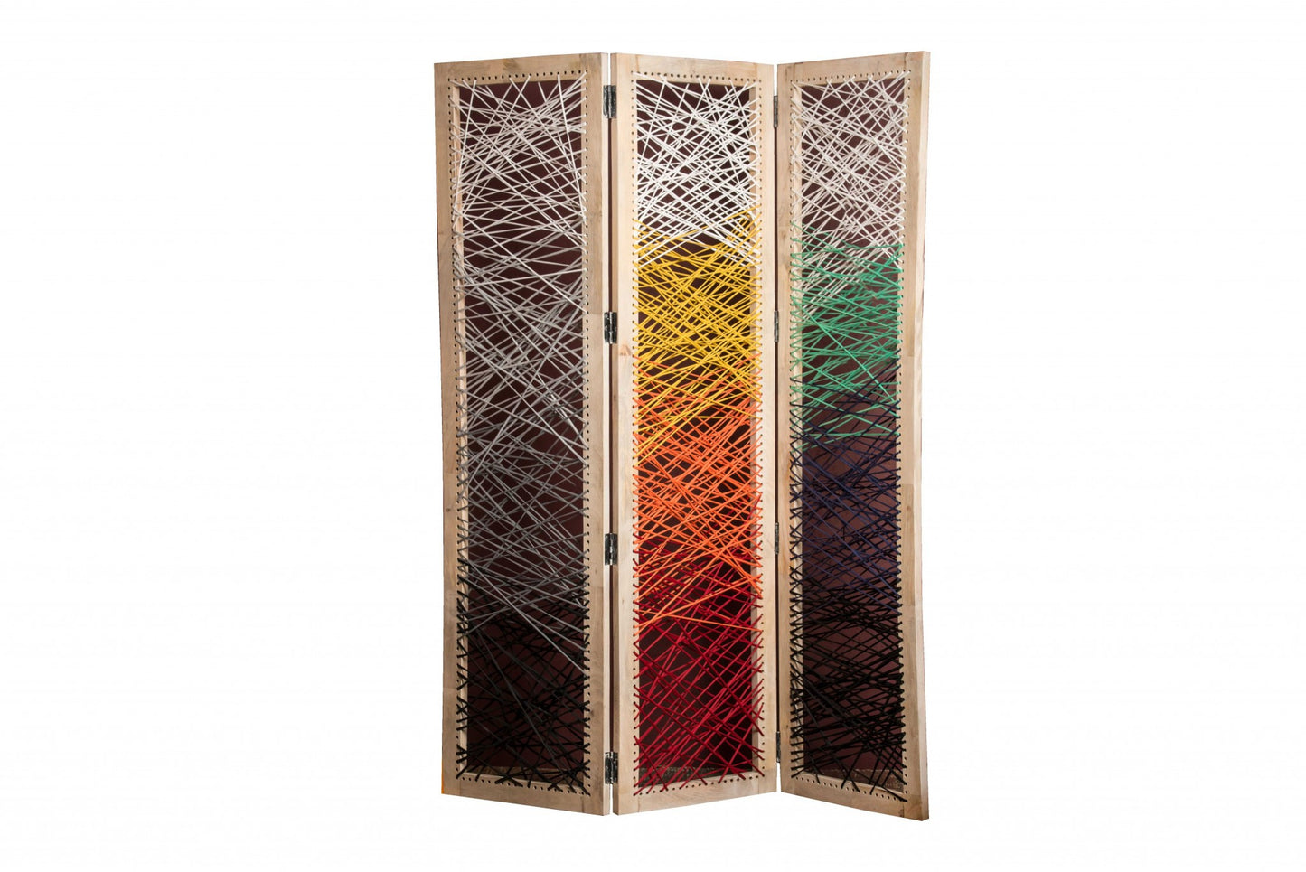 Multicolor Fabric And Wood Crisscross Screen By Homeroots | Room Dividers | Modishstore