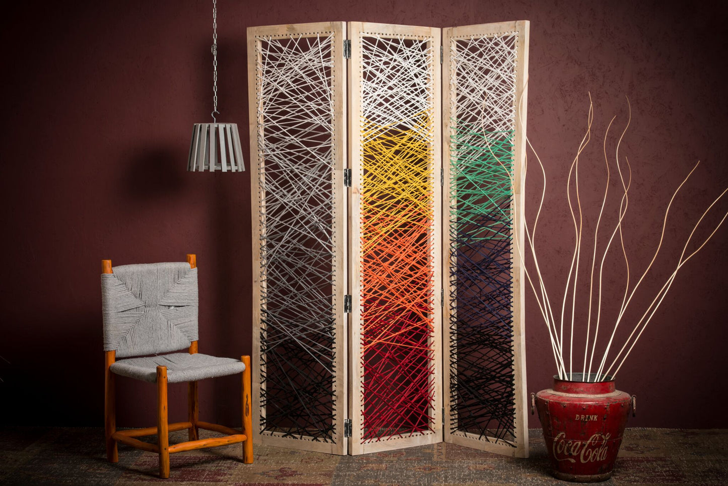 Multicolor Fabric And Wood Crisscross Screen By Homeroots | Room Dividers | Modishstore - 3