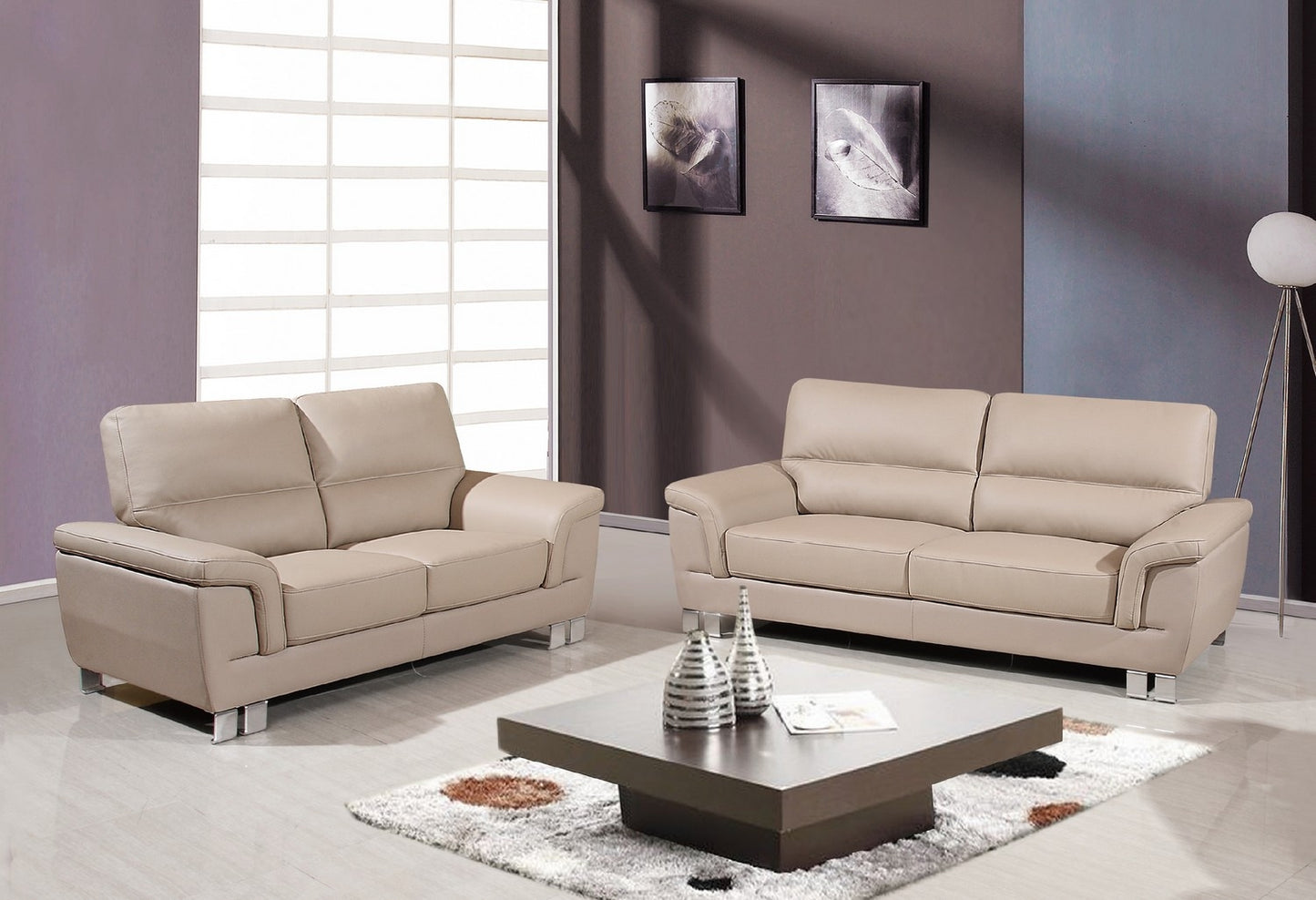 Modern Beige Leather Sofa And Loveseat By Homeroots - 343895 | Sofa Set | Modishstore - 2