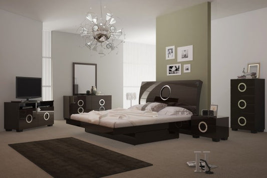 4Pc Queen Modern Wenge High Gloss Bedroom Set By Homeroots - 343992 | Bedroom Sets | Modishstore - 4