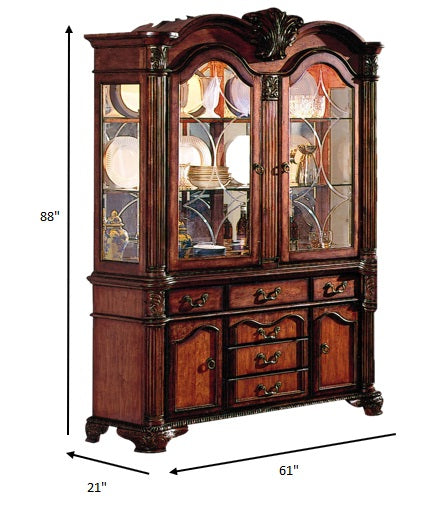 Cherry Wood Poly Resin Glass Mirror Hutch Buffet By Homeroots | Sideboards | Modishstore - 3