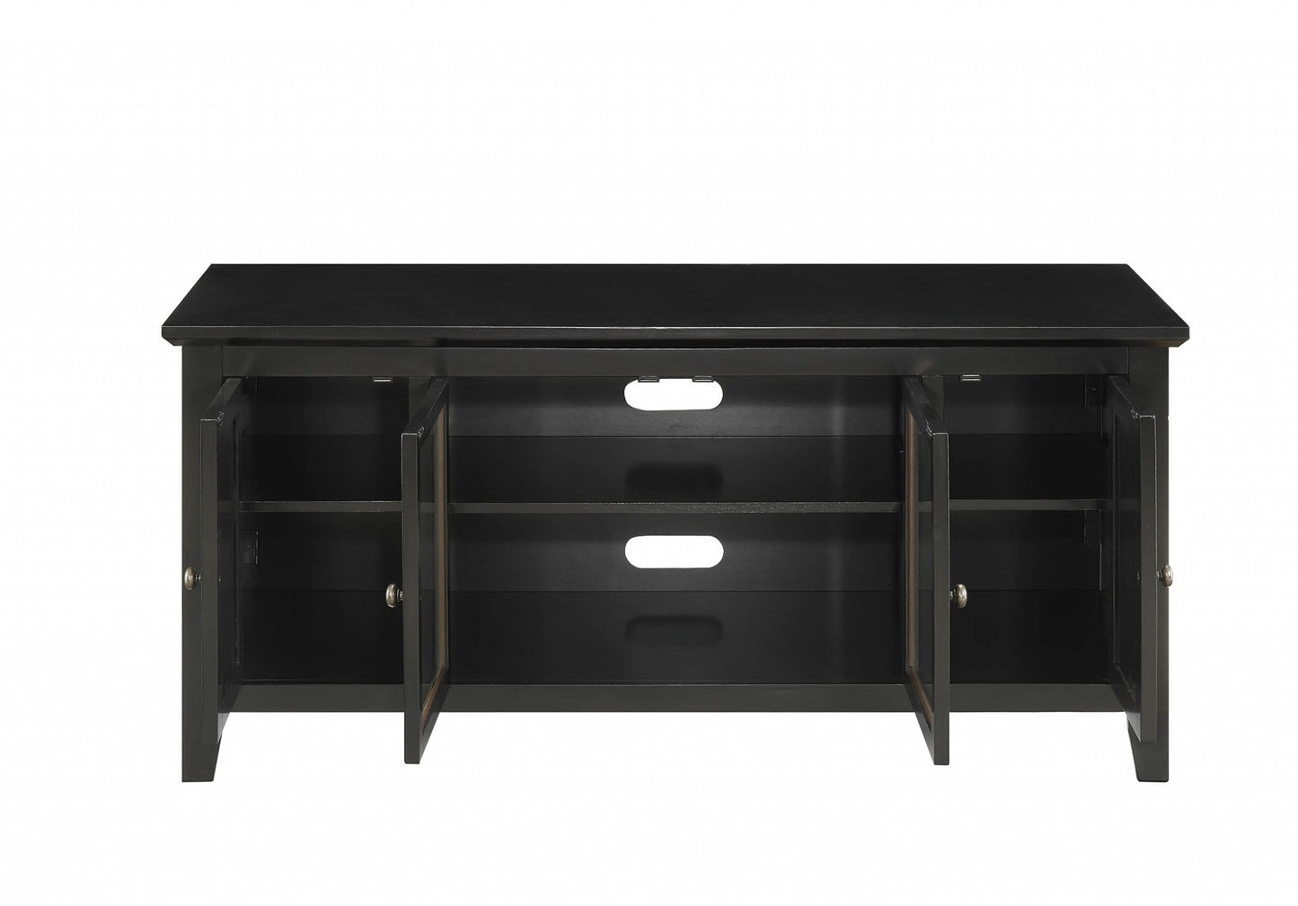 Black Wood Glass TV Stand for Flat Screen TVs up to ' By Homeroots | TV Stands | Modishstore - 3