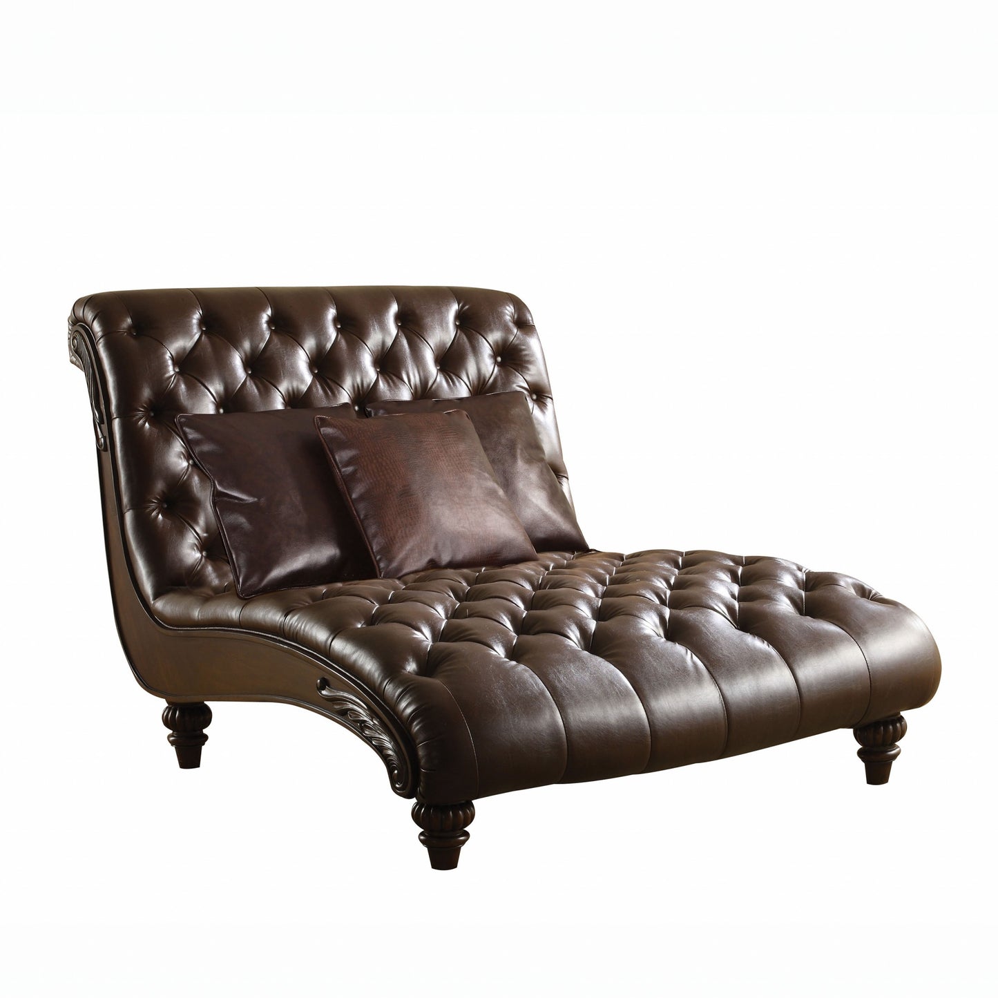 Tone Brown PU Upholstery Wood Chaise Pillows By Homeroots | Recliners | Modishstore - 2