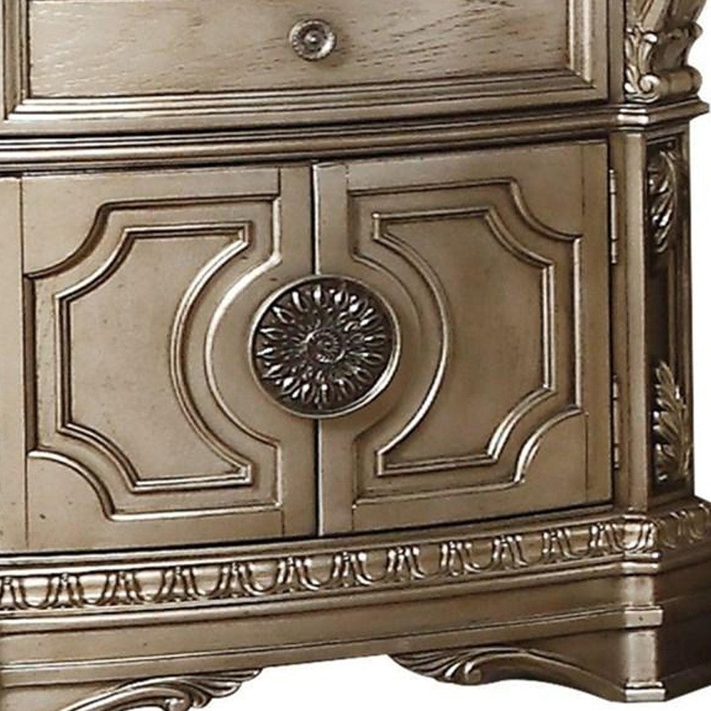 Antique Champagne Wood Poly Resin Nightstand Wmarble Top By Homeroots | Nightstands | Modishstore - 2