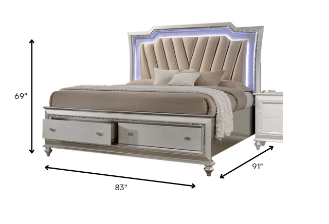 Pu Champagne Wood Upholstered Hb Led Eastern King Bed By Homeroots | Beds | Modishstore - 5