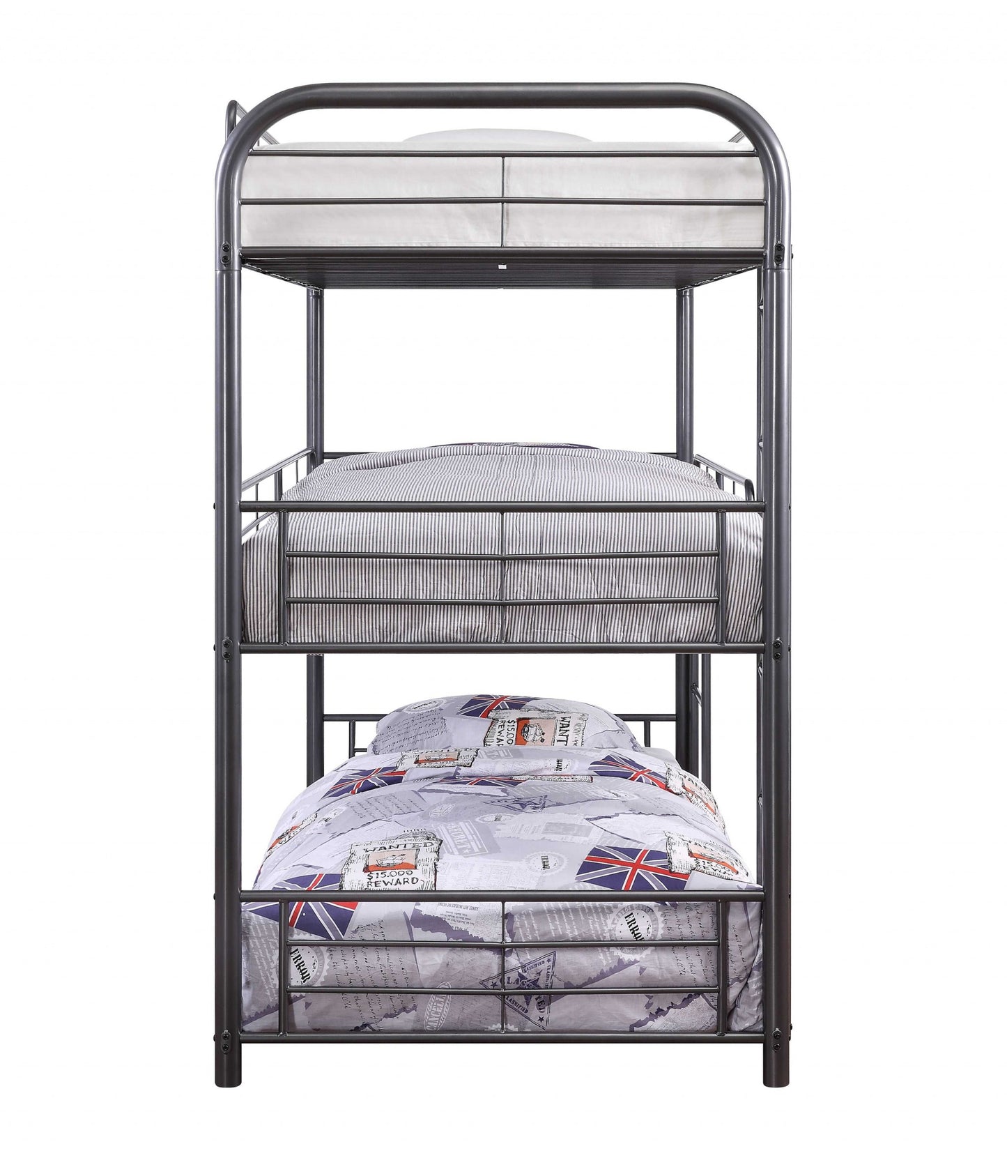 Gunmetal Metal Triple Bunk Bed - Twin By Homeroots | Beds | Modishstore - 3