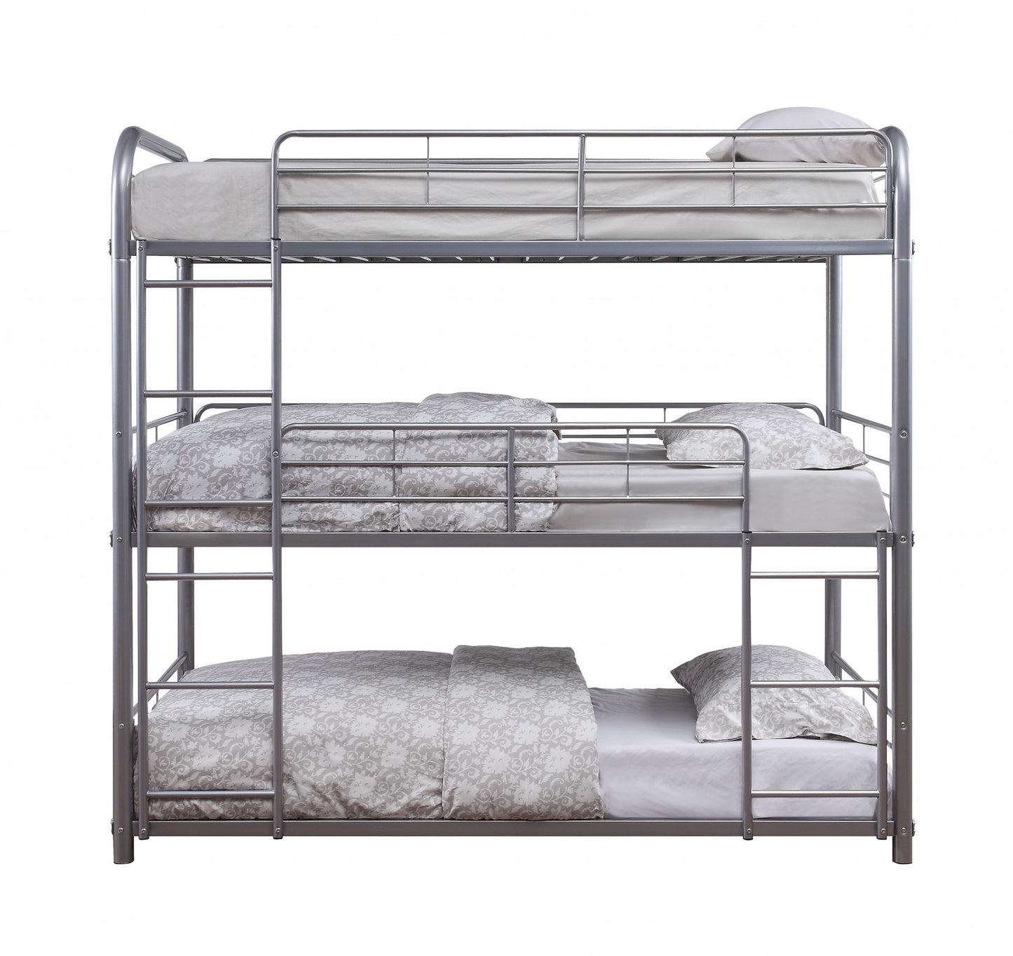 Silver Metal Triple Bunk Bed - Twin By Homeroots | Beds | Modishstore - 4