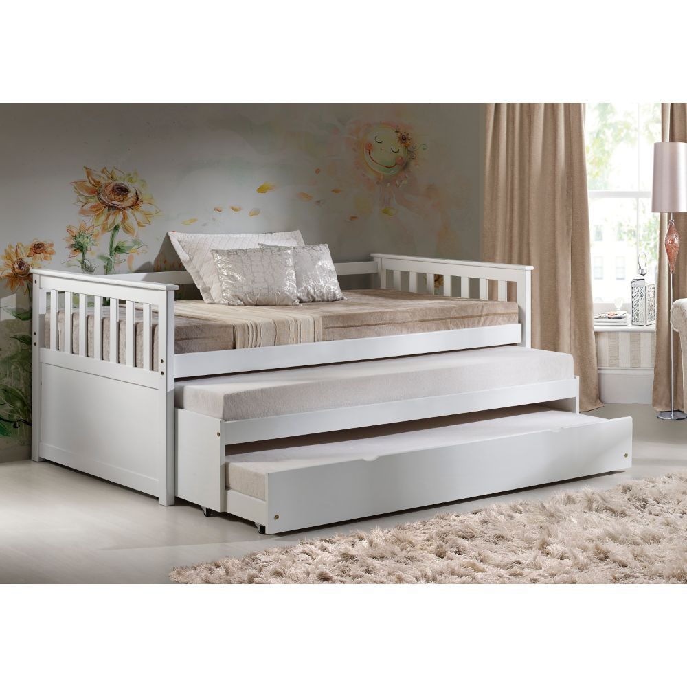 White Wood Daybed Pull-Out Bed By Homeroots | Daybeds | Modishstore - 4