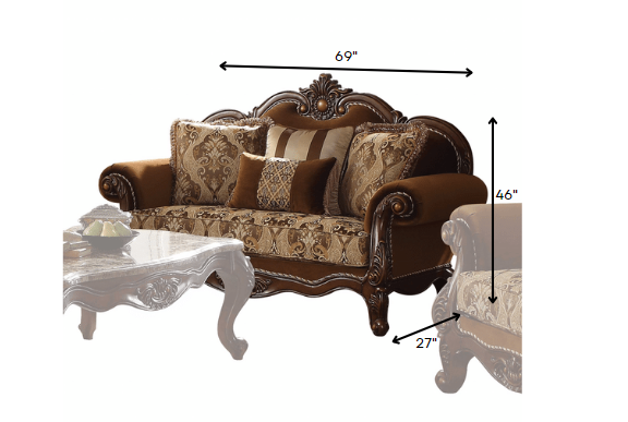 Fabric Cherry Oak Upholstery Wood LegTrim Loveseat w Pillows By Homeroots | Loveseats | Modishstore - 3