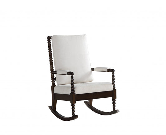 Cream Fabric Walnut Wood Upholstered (Seat) Rocking Chair By Homeroots | Rocking Chairs | Modishstore