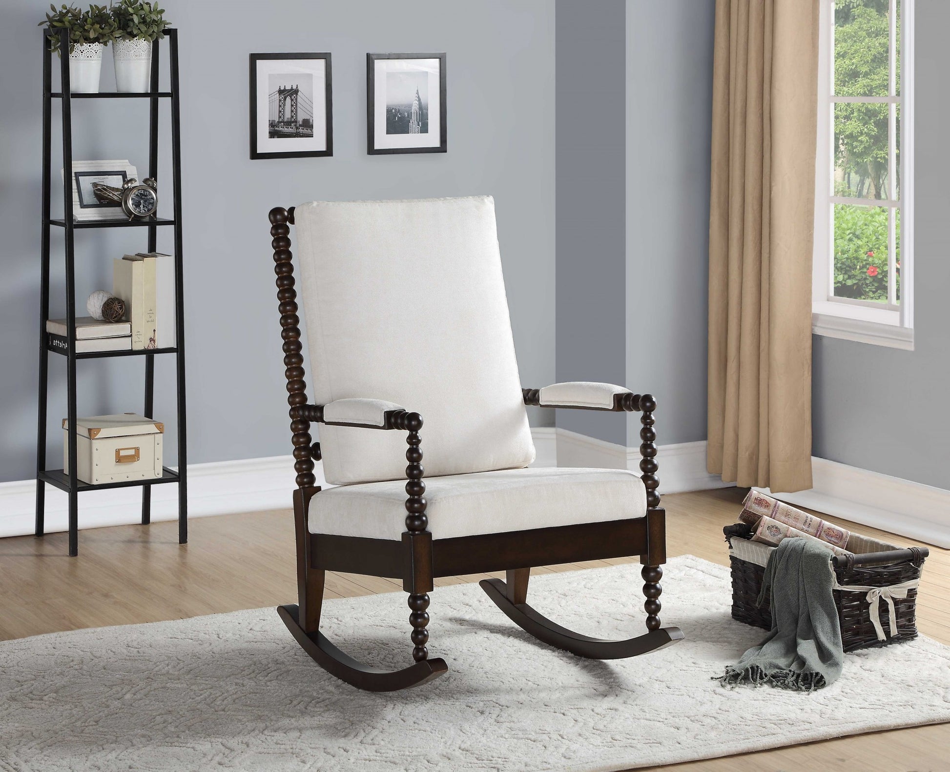 Cream Fabric Walnut Wood Upholstered (Seat) Rocking Chair By Homeroots | Rocking Chairs | Modishstore - 2