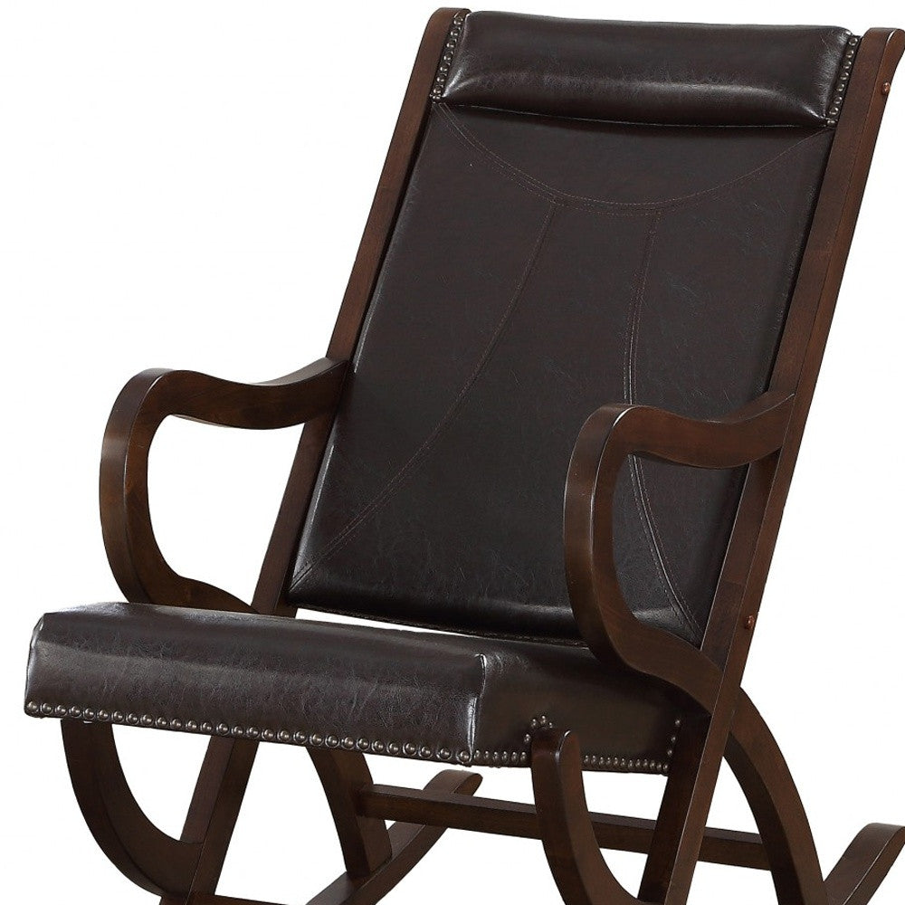 Espresso Brown Faux Leather with Walnut Finish Rocking Chair By Homeroots | Rocking Chairs | Modishstore - 4