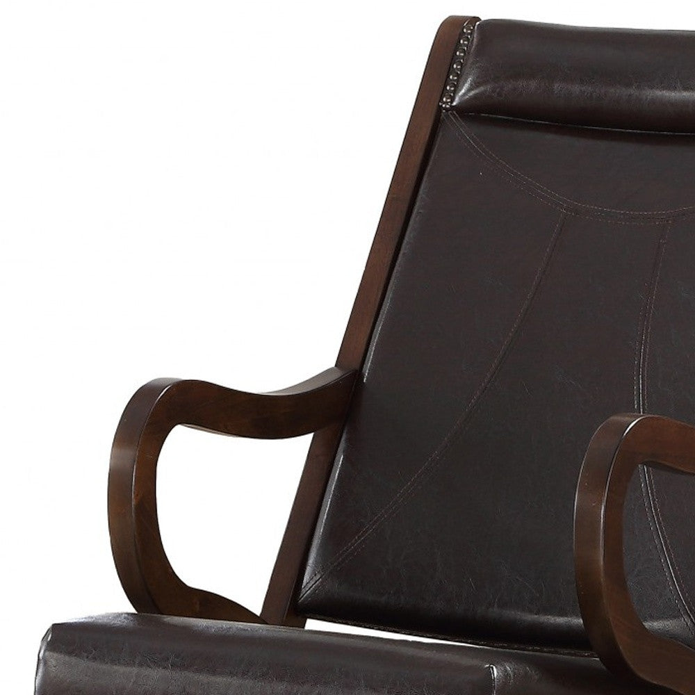 Espresso Brown Faux Leather with Walnut Finish Rocking Chair By Homeroots | Rocking Chairs | Modishstore - 5