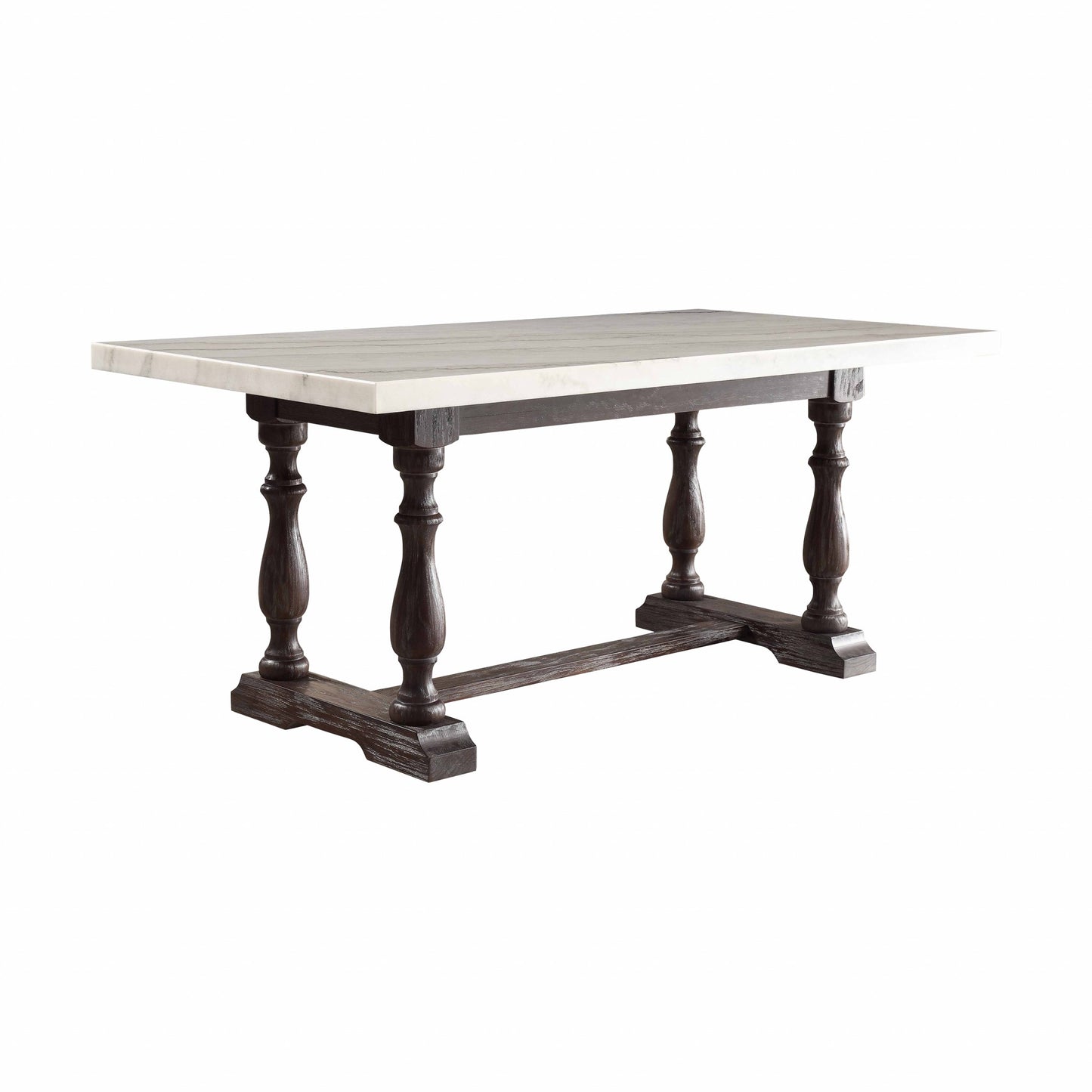 White Marble Weathered Espresso Wood Dining Table By Homeroots | Dining Tables | Modishstore - 2