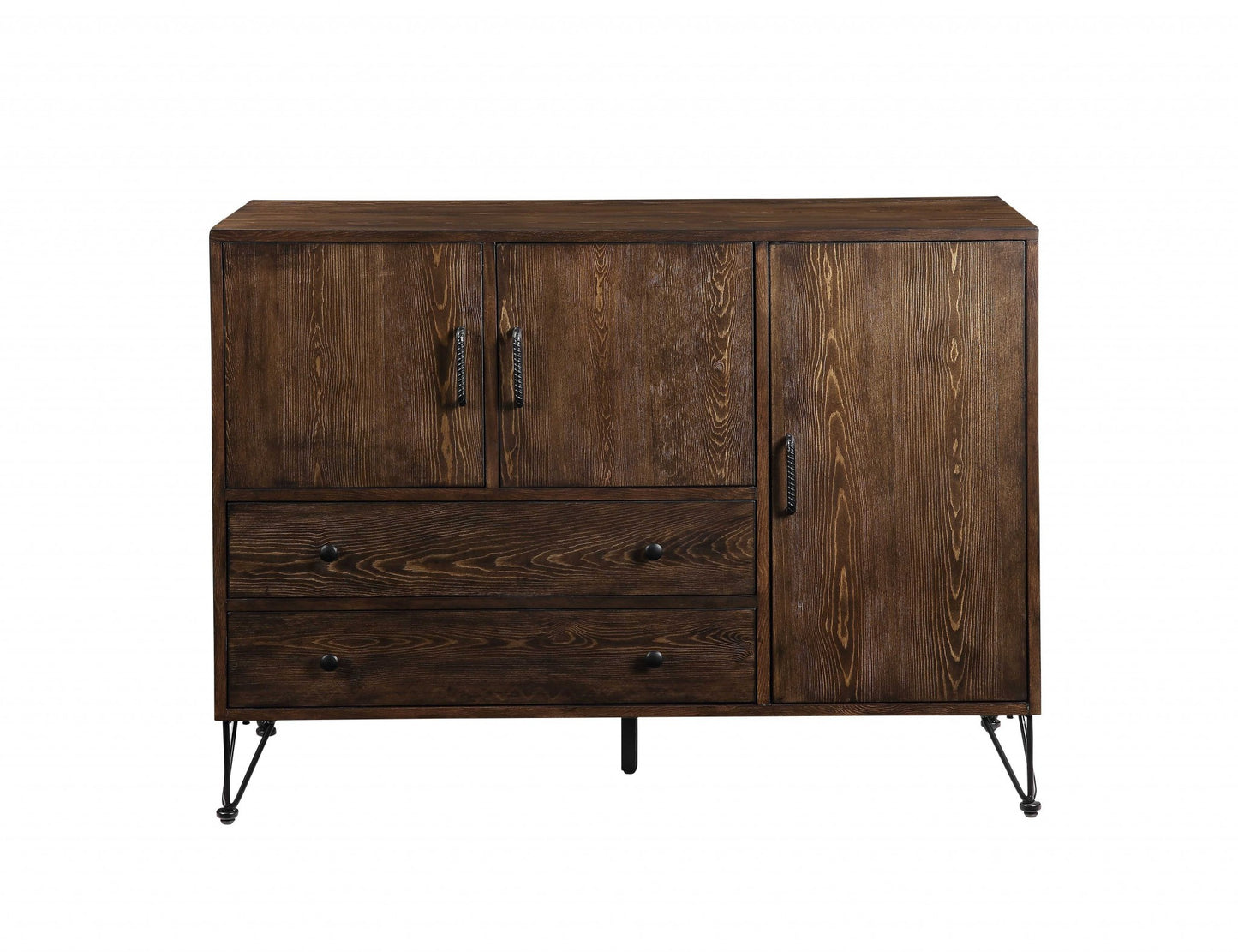 Walnut Black Metal Wood Server By Homeroots | Cabinets | Modishstore - 3