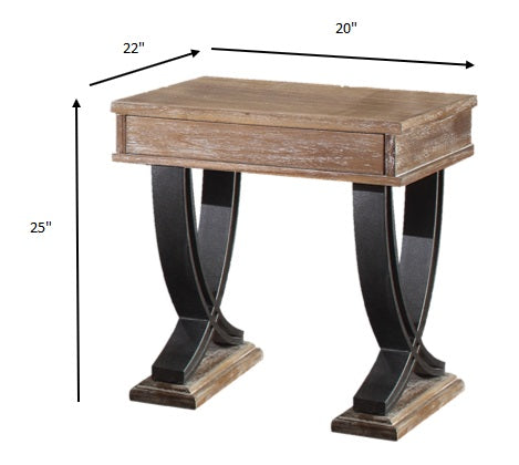 Antique Oak Black Wood Metal End Table By Homeroots | End Tables | Modishstore - 5