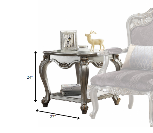 Antique Platinum Wood Poly-Resin End Table By Homeroots | End Tables | Modishstore - 3