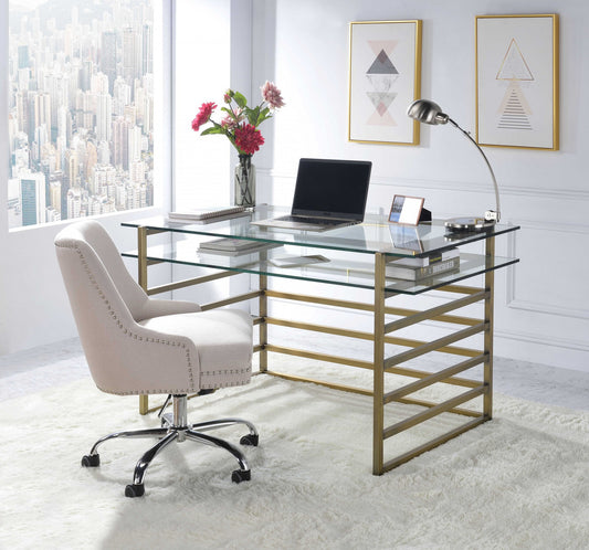 Antique Gold Clear Glass Metal Desk By Homeroots | Desks | Modishstore - 2