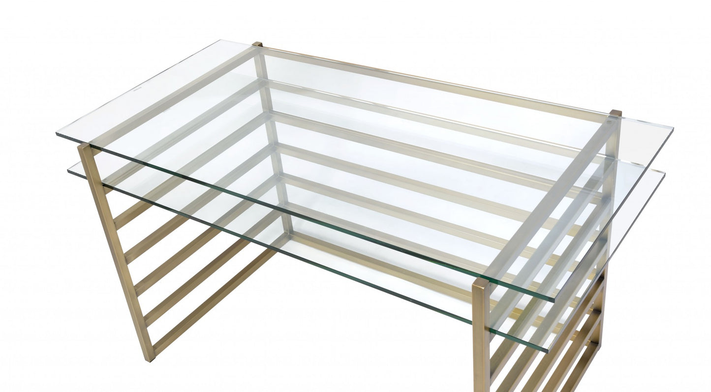 Antique Gold Clear Glass Metal Desk By Homeroots | Desks | Modishstore - 3