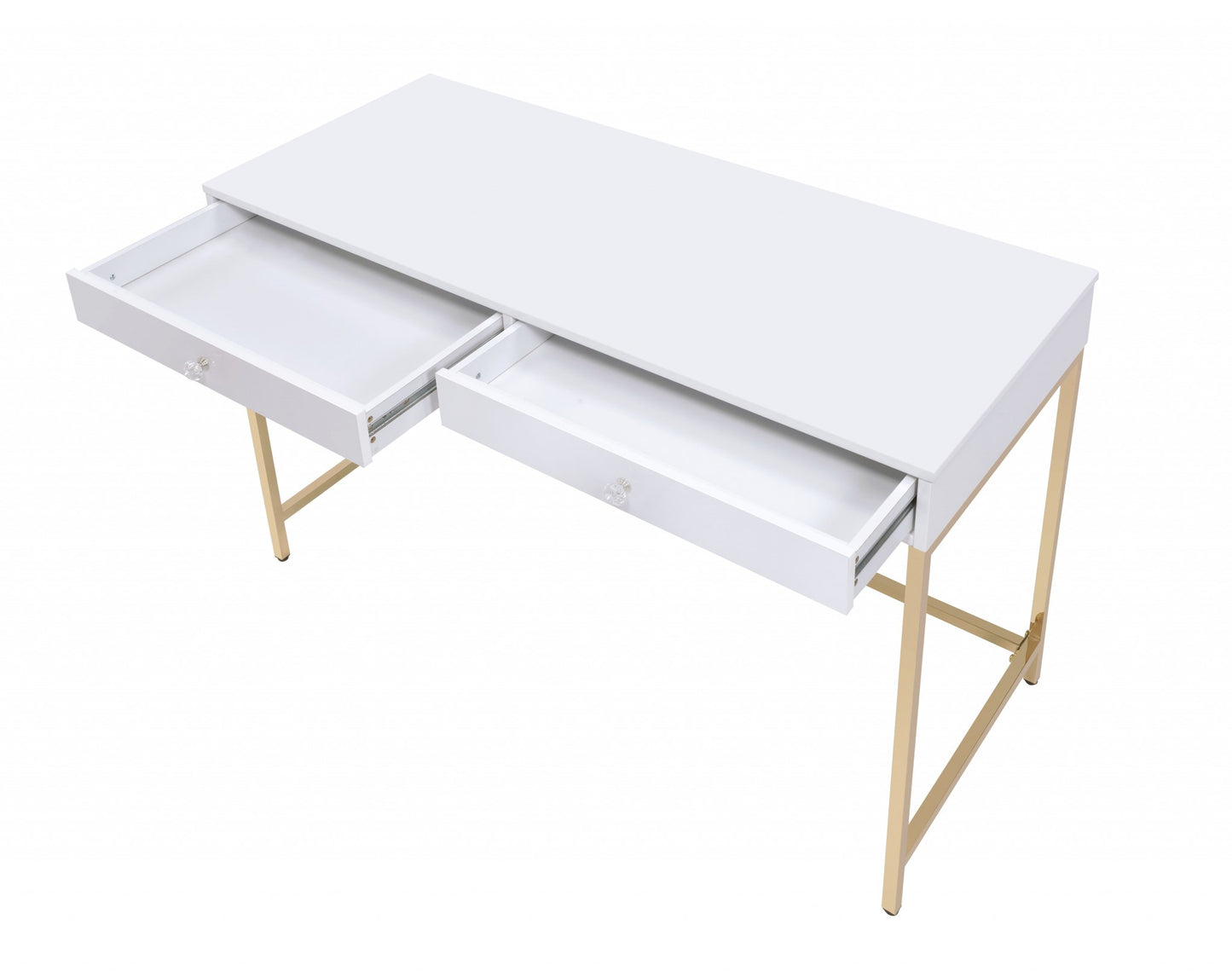 Sleek and Glossy White and Gold Office Desk By Homeroots | Desks | Modishstore - 3