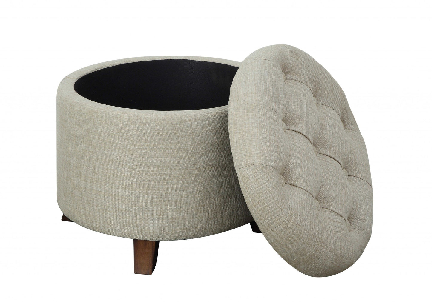 Tan Linen Upholstered Storage Ottoman By Homeroots | Ottomans | Modishstore - 3