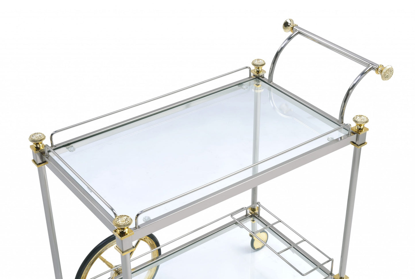 Silver Gold Clear Glass Metal Casters Serving Cart By Homeroots | Bar Carts | Modishstore - 2