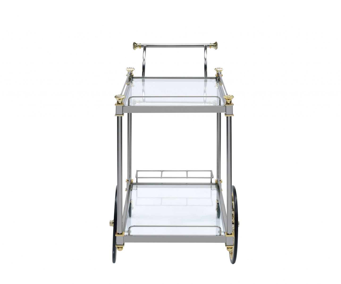Silver Gold Clear Glass Metal Casters Serving Cart By Homeroots | Bar Carts | Modishstore - 3