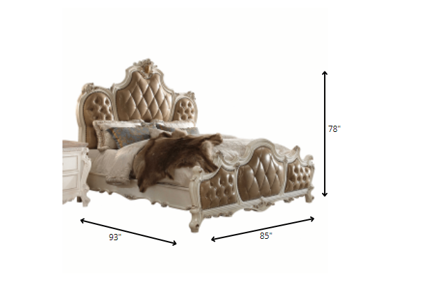 Pu Antique Pearl Wood Poly Resin Upholstery California King Bed By Homeroots | Beds | Modishstore - 3