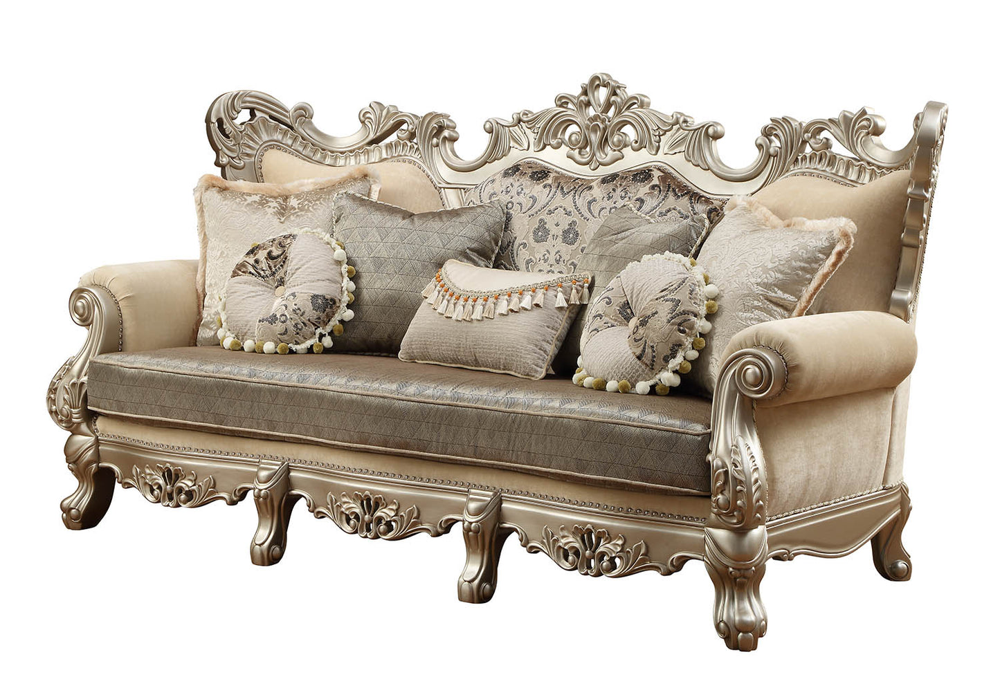 Fabric & Champagne Upholstery Wood LegTrim Sofa w Pillows By Homeroots | Sofas | Modishstore - 3