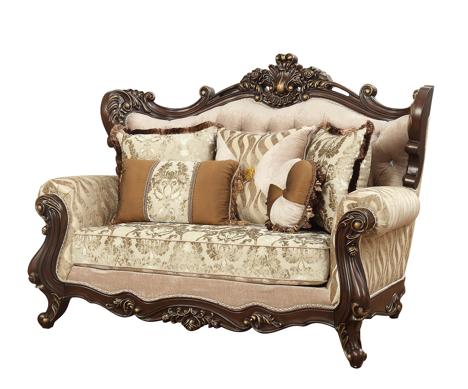 Fabric Walnut Upholstery Wood LegTrim Loveseat w Pillows By Homeroots - 348226 | Loveseats | Modishstore - 3