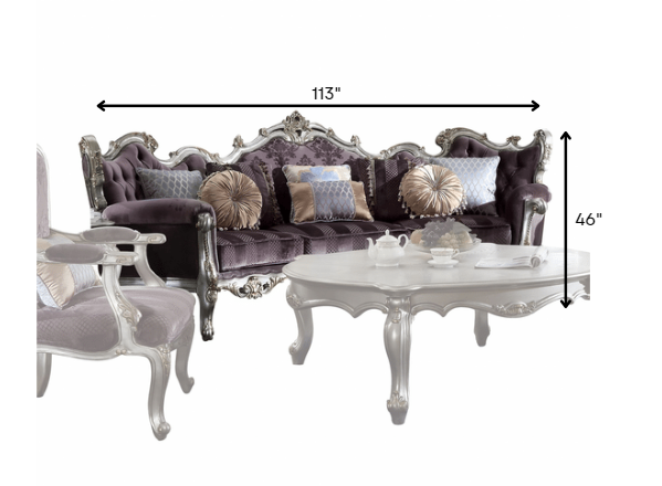 Velvet Antique Platinum Upholstery Poly-Resin Sofa w Pillows By Homeroots | Sofas | Modishstore - 3