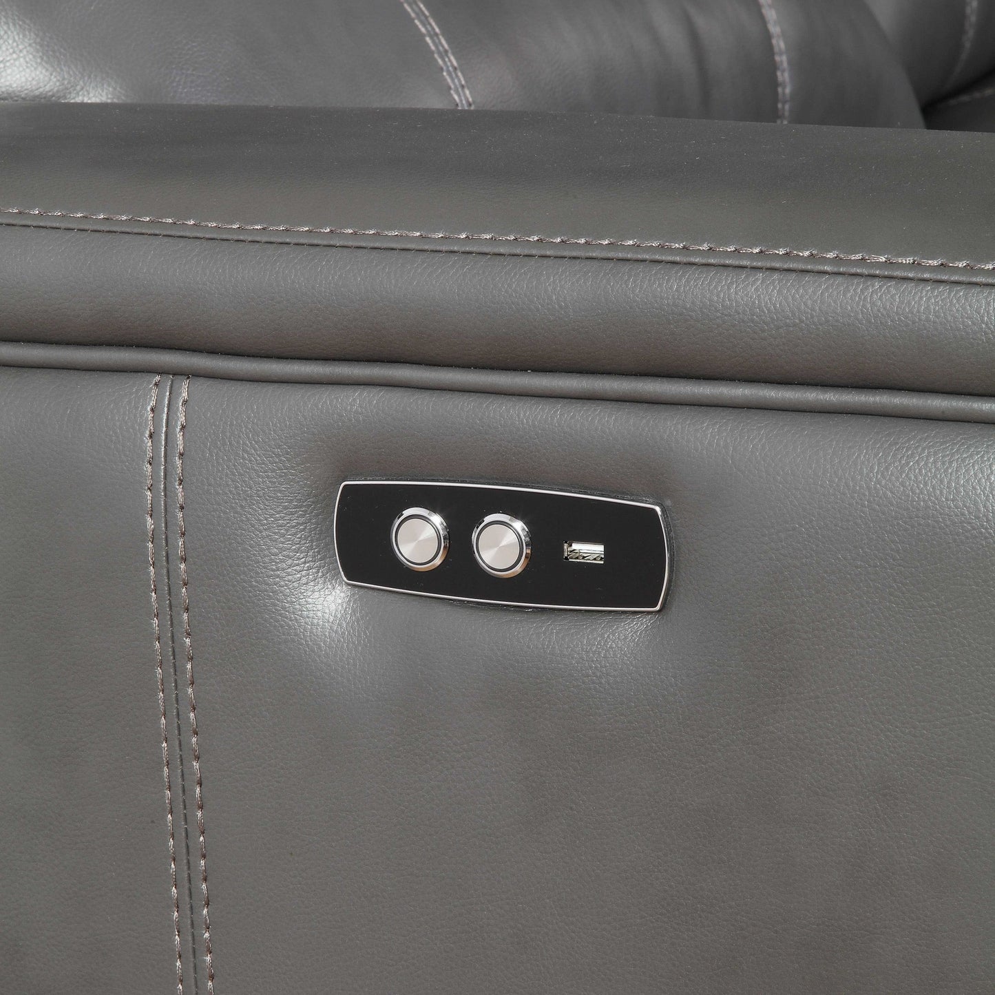 Gray Leather-Aire Upholstery Metal Reclining Mechanism Sectional Sofa (Power MotionUSB Dock) By Homeroots | Sectional | Modishstore - 3