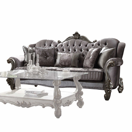 Velvet Antique Platinum Upholstery Poly Resin Sofa w Pillows By Homeroots - 348645 | Sofas | Modishstore