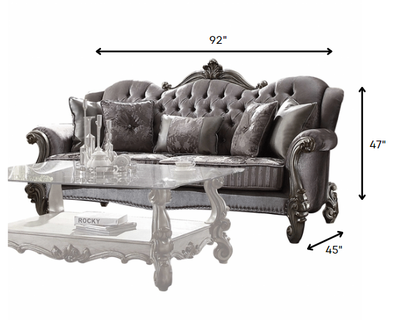 Velvet Antique Platinum Upholstery Poly Resin Sofa w Pillows By Homeroots - 348645 | Sofas | Modishstore - 3