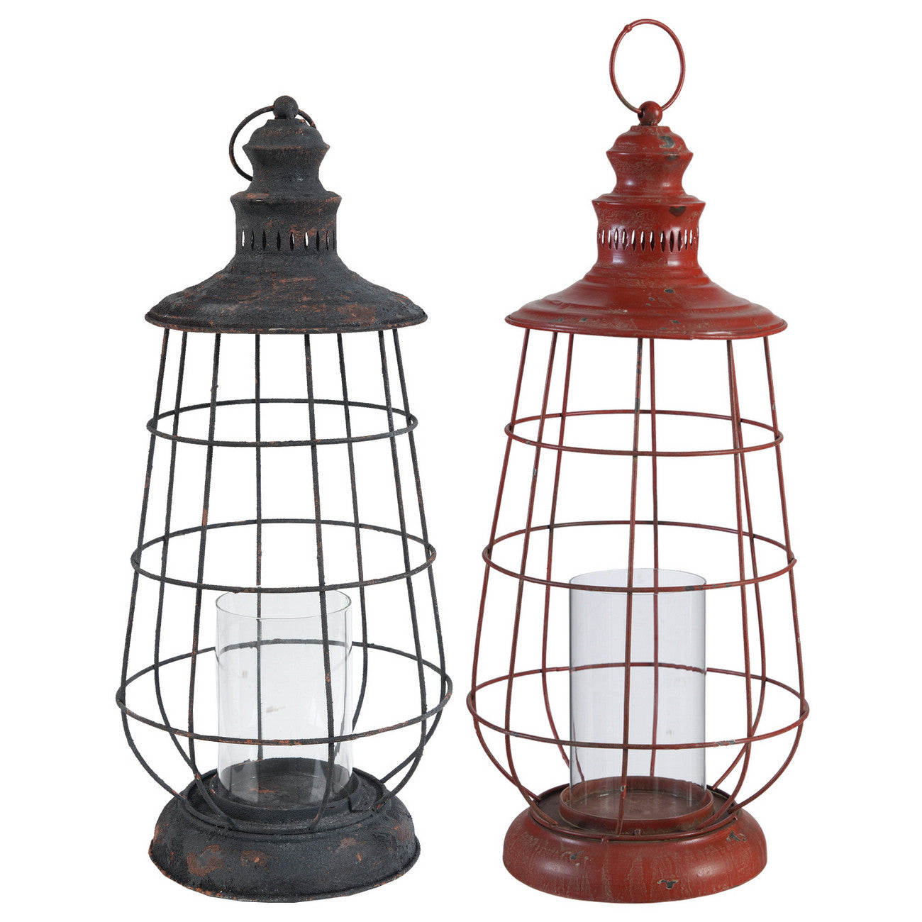 A&B Home Red/Black Lanterns - Set Of 2 | Lanterns | Modishstore