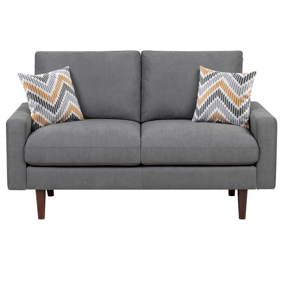 Abella Mid-Century Modern Dark Gray Woven Fabric Loveseat Couch with USB Charging Ports & Pillows By Lilola Home | Loveseats | Modishstore-2