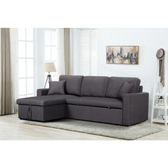 Paisley Dark Gray Linen Fabric Reversible Sleeper Sectional Sofa with Storage Chaise By Lilola Home
