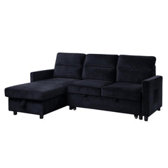 Ivy Black Velvet Reversible Sleeper Sectional Sofa with Storage Chaise and Side Pocket By Lilola Home