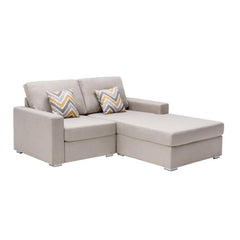 Nolan Beige Linen Fabric 2-Seater Reversible Sofa Chaise with Pillows and Interchangeable Legs By Lilola Home