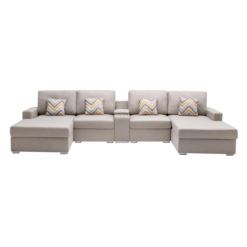 Nolan Beige Linen Fabric 5Pc Double Chaise Sectional Sofa with Interchangeable Legs, a USB By Lilola Home | Sofas | Modishstore-3