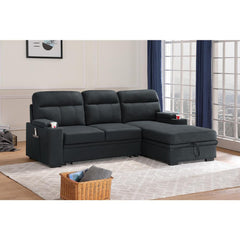 Kaden Black Fabric Sleeper Sectional Sofa Chaise with Storage Arms and Cupholder By Lilola Home