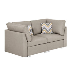 Amira Beige Fabric Loveseat Couch with Pillows By Lilola Home