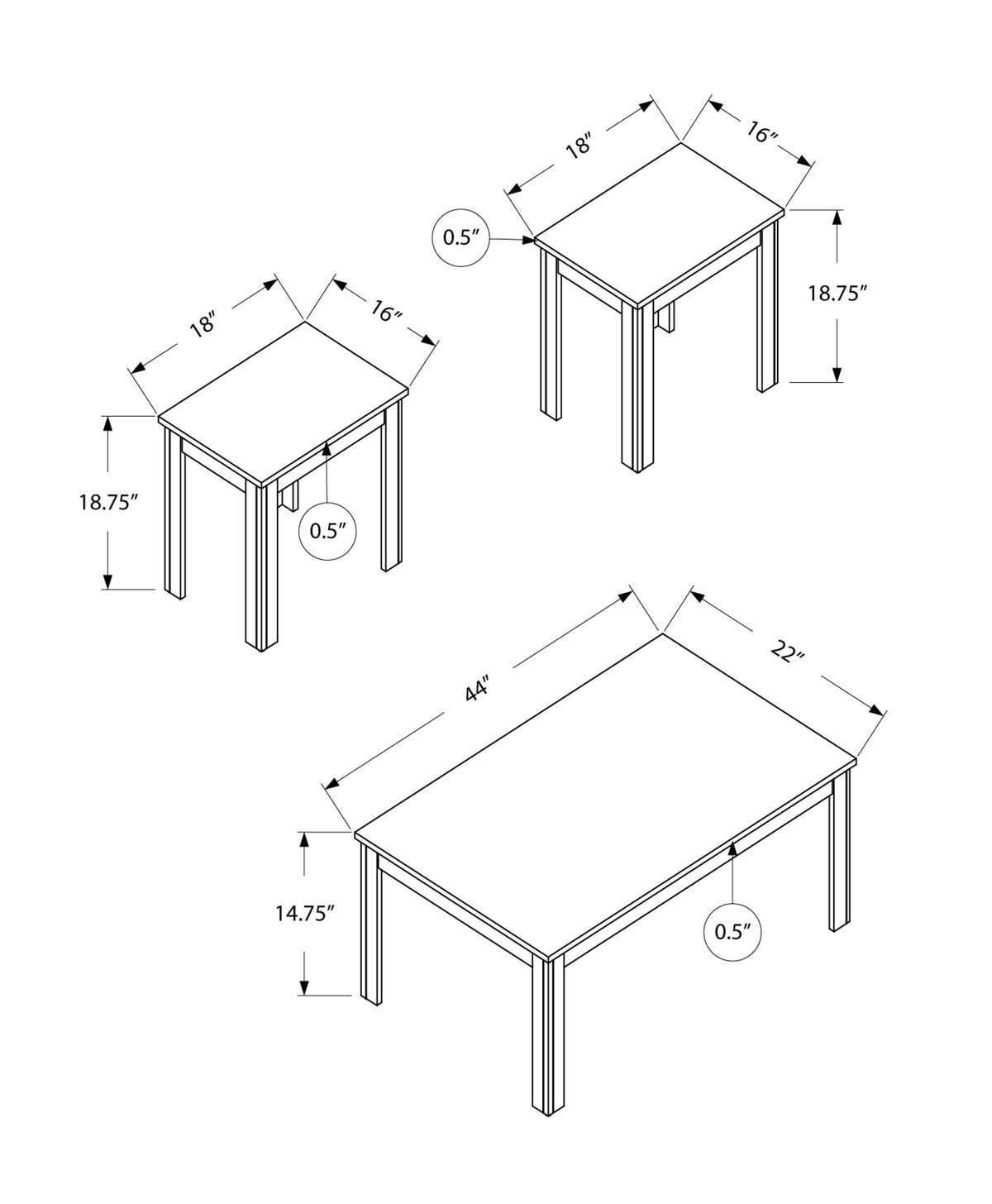 Black Table Set - 3Pcs Set By Homeroots | Coffee Tables | Modishstore - 5