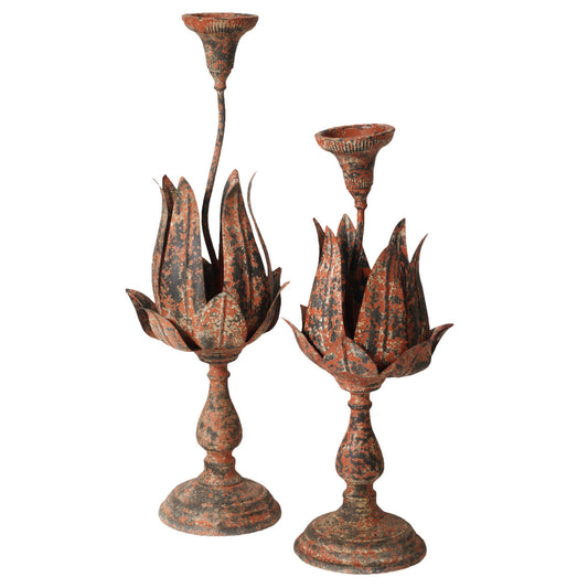 A&B Home Metal Flower Design Candleholders - Set Of 2 | Candle Holders | Modishstore
