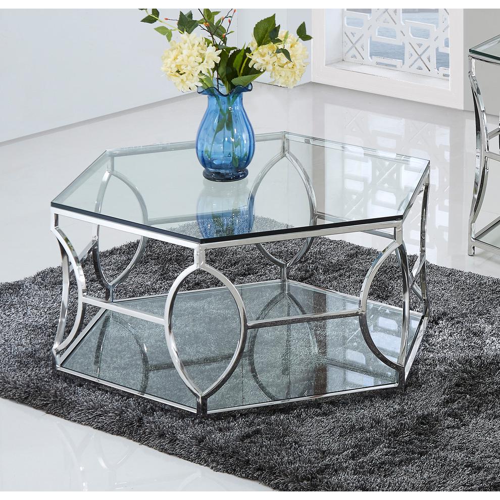 Hexagonal Silver Clear Glass Coffee Table By Best Master Furniture | Coffee Tables |  Modishstore  - 3