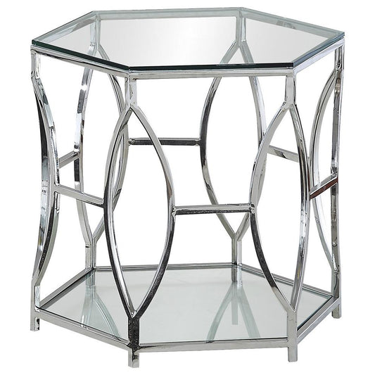 Hexagonal Silver Clear Glass End Table By Best Master Furniture | End Tables |  Modishstore 